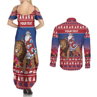 Netherlands Christmas Personalized Couples Matching Summer Maxi Dress and Long Sleeve Button Shirt Santa Riding Lion Fijne Kerstdagen - Wonder Print Shop