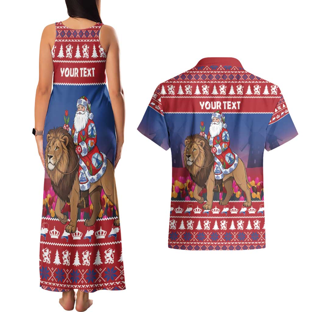 Netherlands Christmas Personalized Couples Matching Tank Maxi Dress and Hawaiian Shirt Santa Riding Lion Fijne Kerstdagen - Wonder Print Shop