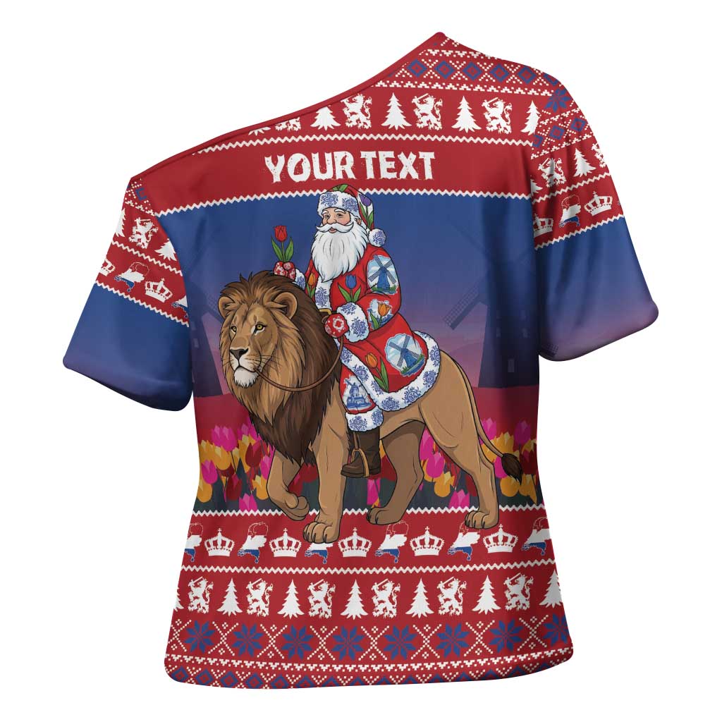 Netherlands Christmas Personalized Cross Shoulder Shirt Santa Riding Lion Fijne Kerstdagen - Wonder Print Shop