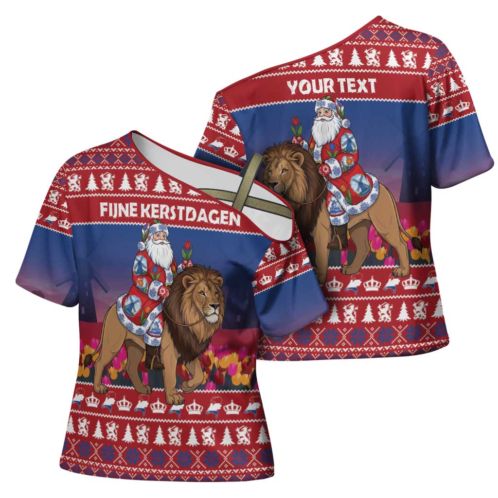 Netherlands Christmas Personalized Cross Shoulder Shirt Santa Riding Lion Fijne Kerstdagen - Wonder Print Shop