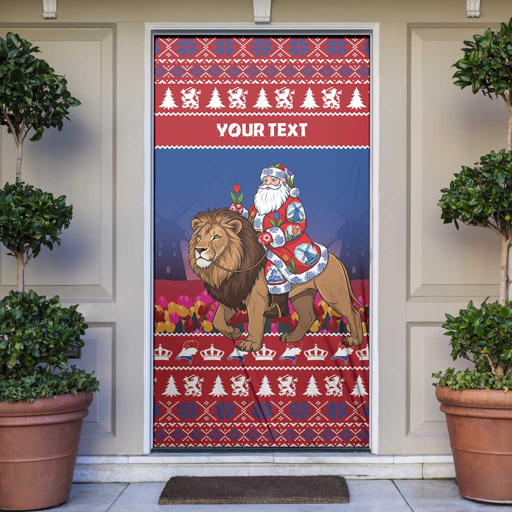Netherlands Christmas Personalized Door Cover Santa Riding Lion Fijne Kerstdagen - Wonder Print Shop