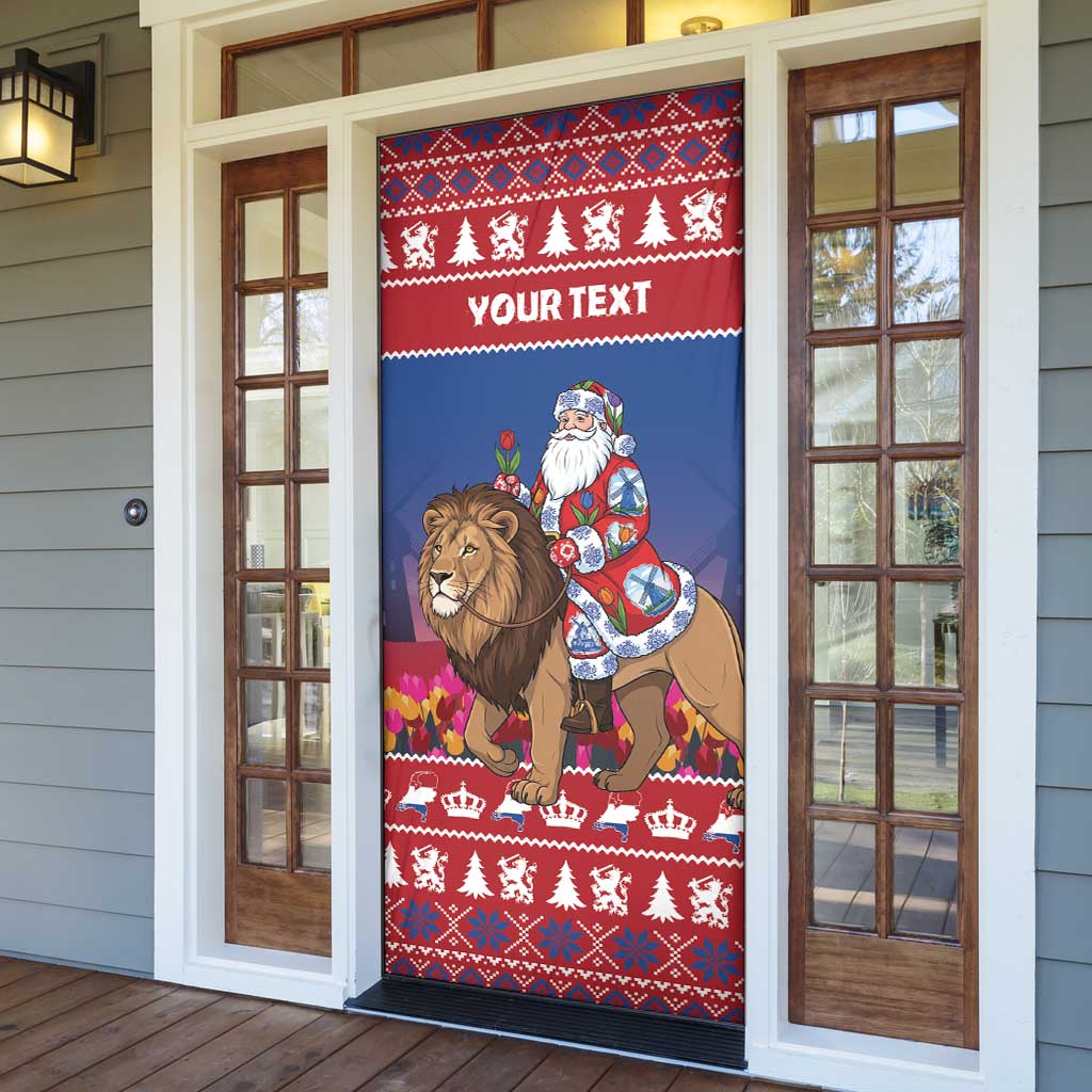 Netherlands Christmas Personalized Door Cover Santa Riding Lion Fijne Kerstdagen - Wonder Print Shop
