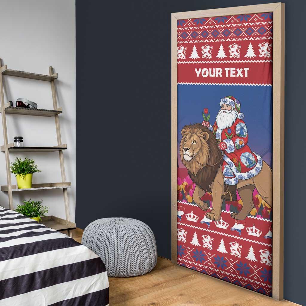 Netherlands Christmas Personalized Door Cover Santa Riding Lion Fijne Kerstdagen - Wonder Print Shop