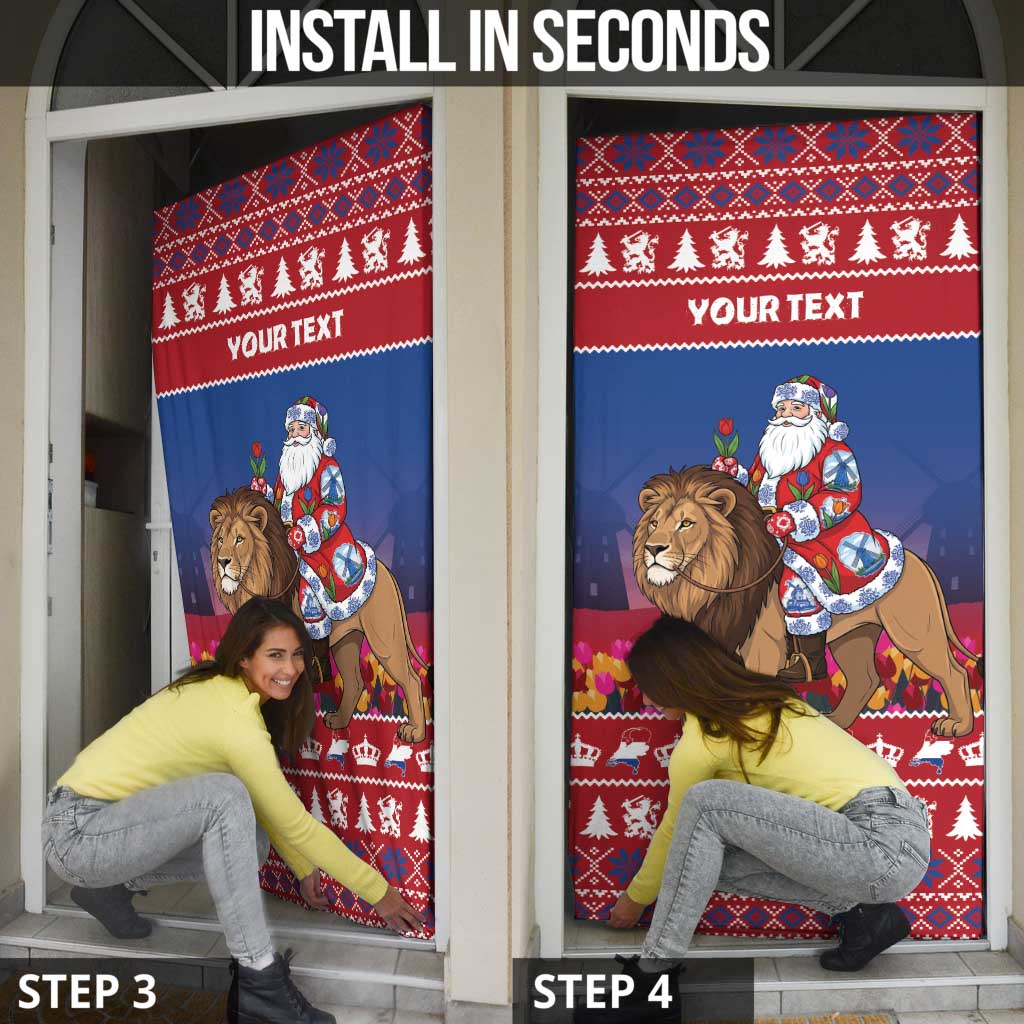 Netherlands Christmas Personalized Door Cover Santa Riding Lion Fijne Kerstdagen - Wonder Print Shop