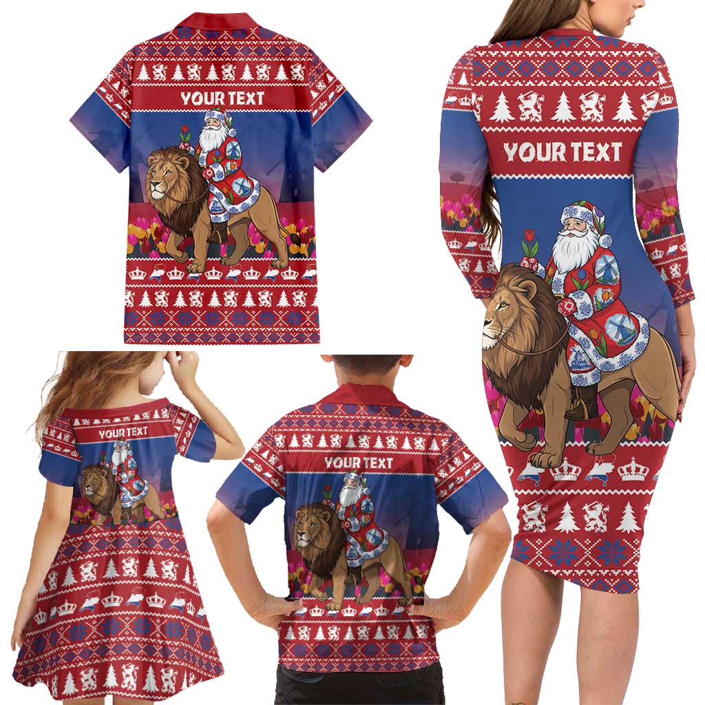 Netherlands Christmas Personalized Family Matching Long Sleeve Bodycon Dress and Hawaiian Shirt Santa Riding Lion Fijne Kerstdagen - Wonder Print Shop