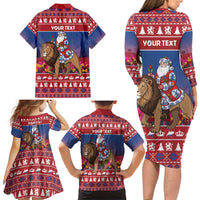 Netherlands Christmas Personalized Family Matching Long Sleeve Bodycon Dress and Hawaiian Shirt Santa Riding Lion Fijne Kerstdagen - Wonder Print Shop