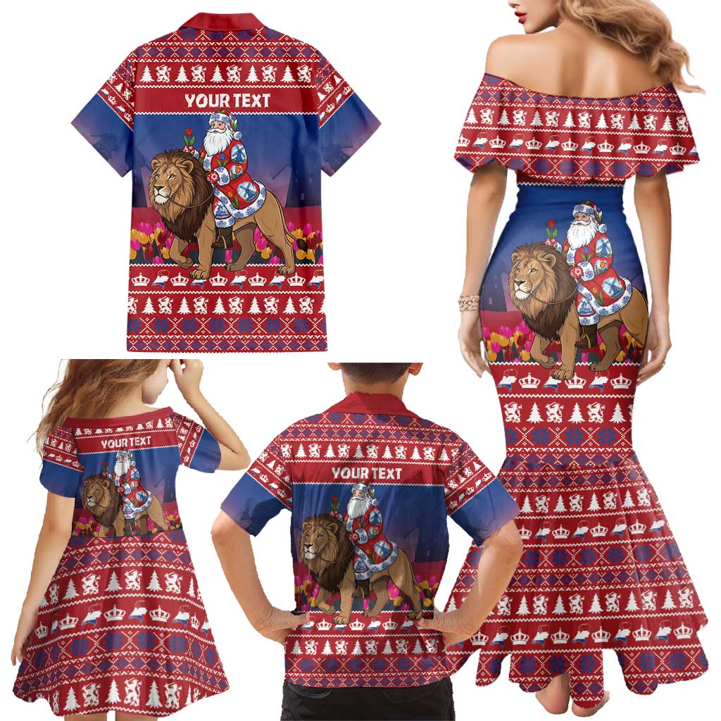 Netherlands Christmas Personalized Family Matching Mermaid Dress and Hawaiian Shirt Santa Riding Lion Fijne Kerstdagen - Wonder Print Shop