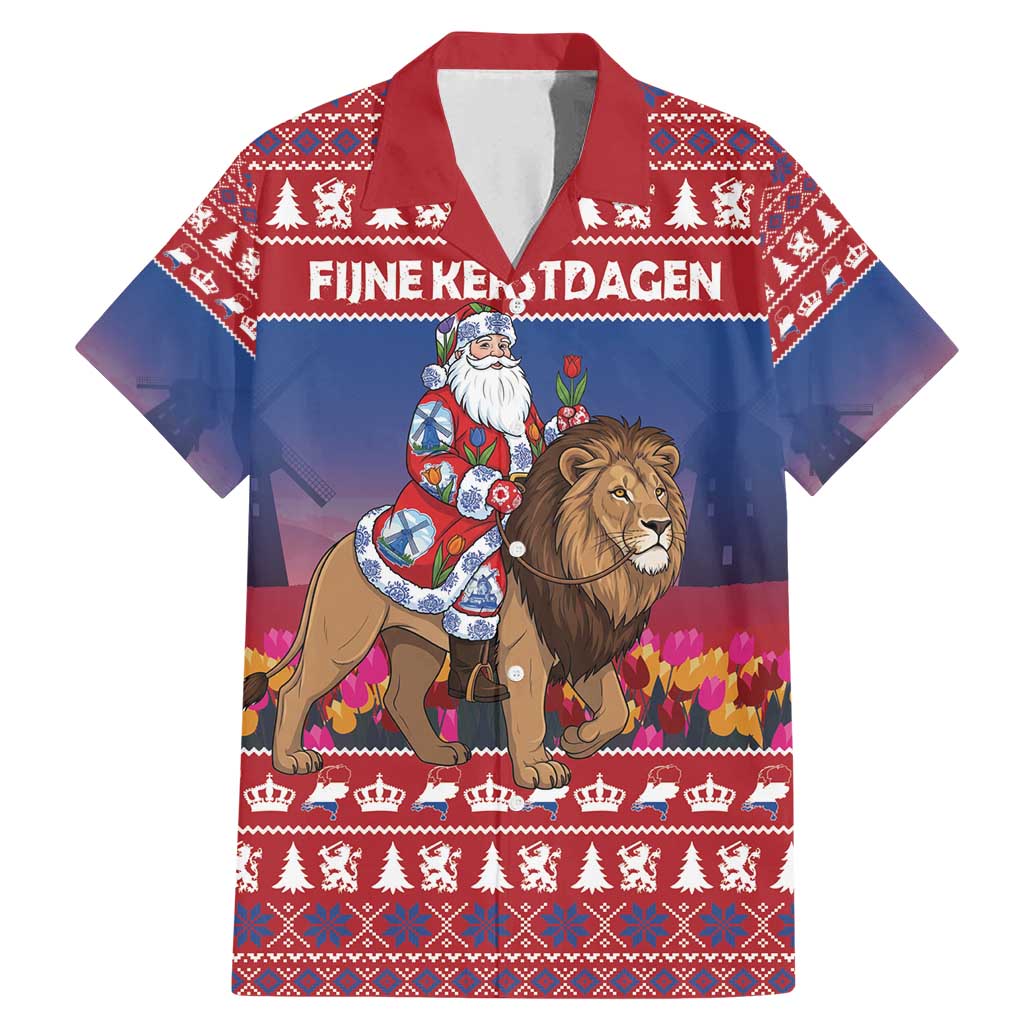 Netherlands Christmas Personalized Family Matching Mermaid Dress and Hawaiian Shirt Santa Riding Lion Fijne Kerstdagen - Wonder Print Shop