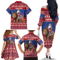 Netherlands Christmas Personalized Family Matching Off The Shoulder Long Sleeve Dress and Hawaiian Shirt Santa Riding Lion Fijne Kerstdagen - Wonder Print Shop