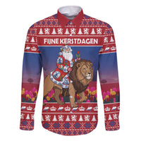 Netherlands Christmas Personalized Family Matching Off The Shoulder Long Sleeve Dress and Hawaiian Shirt Santa Riding Lion Fijne Kerstdagen - Wonder Print Shop