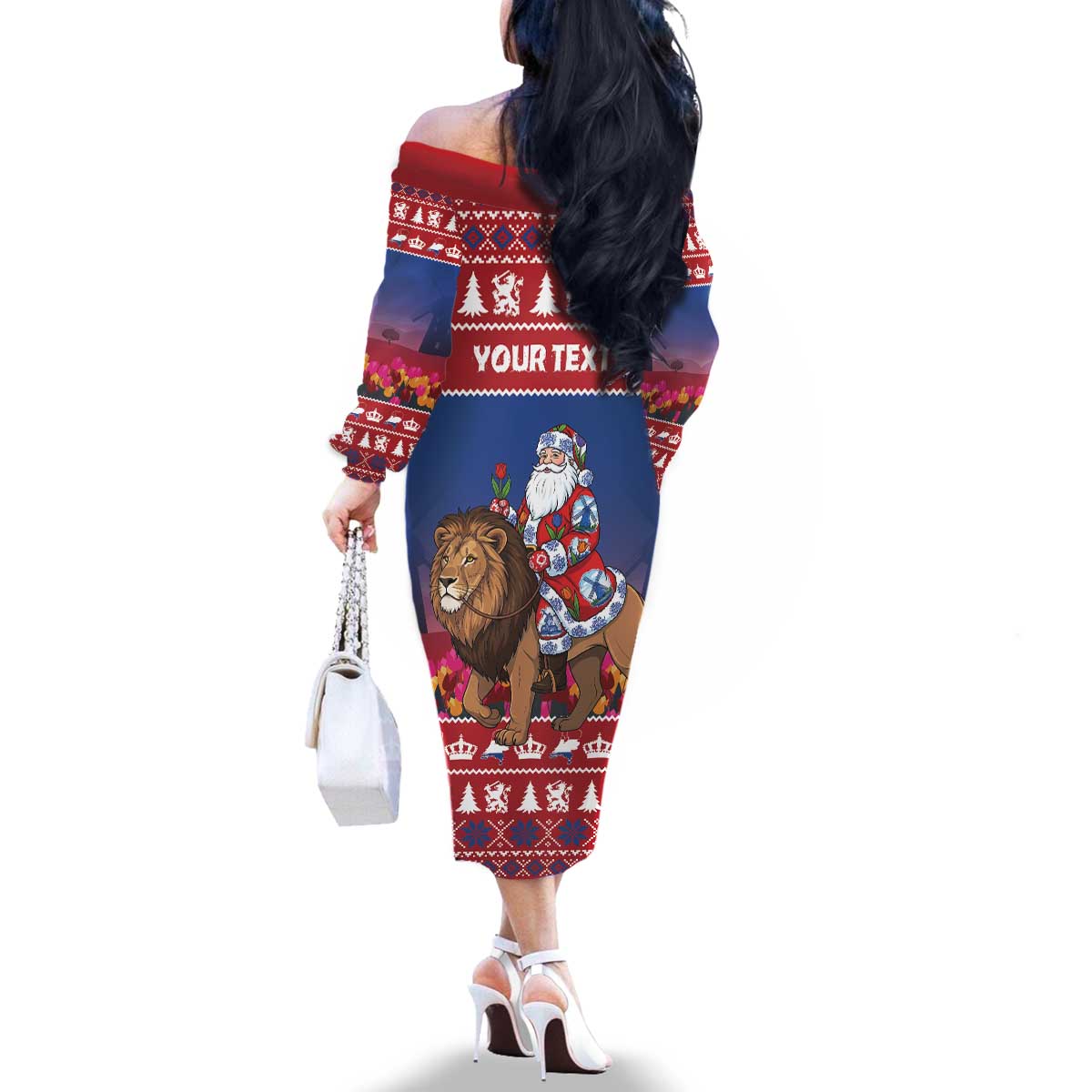 Netherlands Christmas Personalized Family Matching Off The Shoulder Long Sleeve Dress and Hawaiian Shirt Santa Riding Lion Fijne Kerstdagen - Wonder Print Shop