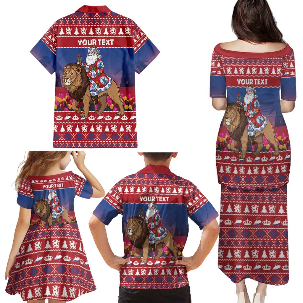 Netherlands Christmas Personalized Family Matching Puletasi and Hawaiian Shirt Santa Riding Lion Fijne Kerstdagen - Wonder Print Shop