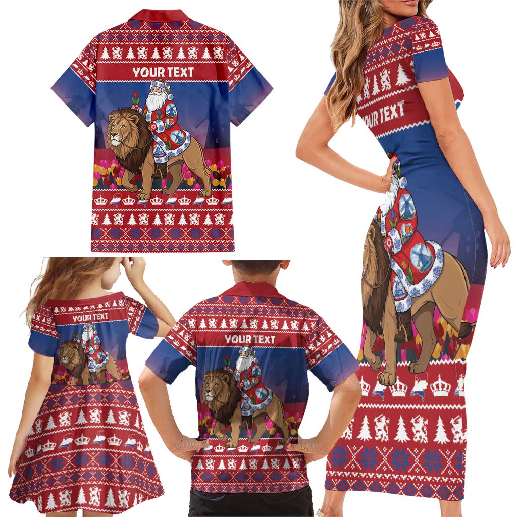Netherlands Christmas Personalized Family Matching Short Sleeve Bodycon Dress and Hawaiian Shirt Santa Riding Lion Fijne Kerstdagen - Wonder Print Shop