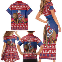 Netherlands Christmas Personalized Family Matching Short Sleeve Bodycon Dress and Hawaiian Shirt Santa Riding Lion Fijne Kerstdagen - Wonder Print Shop