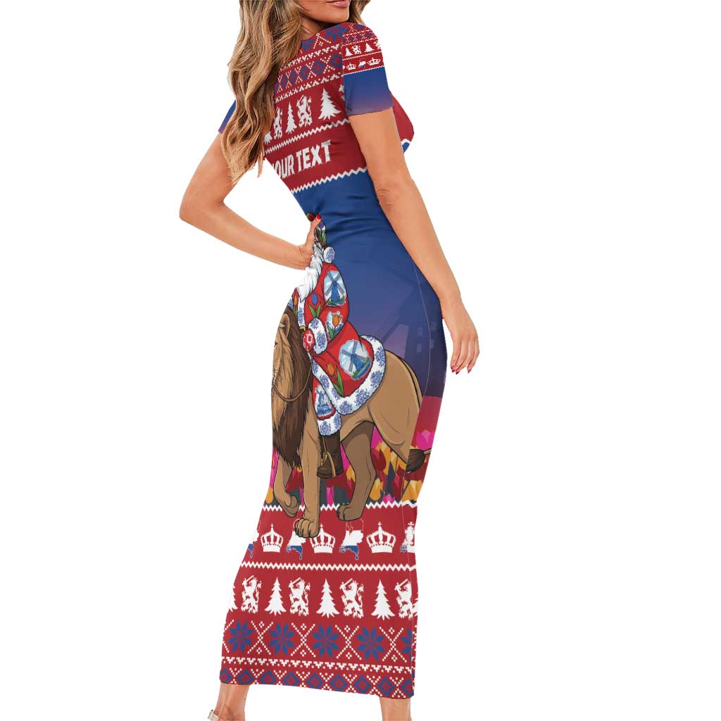 Netherlands Christmas Personalized Family Matching Short Sleeve Bodycon Dress and Hawaiian Shirt Santa Riding Lion Fijne Kerstdagen - Wonder Print Shop