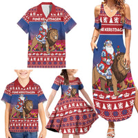 Netherlands Christmas Personalized Family Matching Summer Maxi Dress and Hawaiian Shirt Santa Riding Lion Fijne Kerstdagen - Wonder Print Shop
