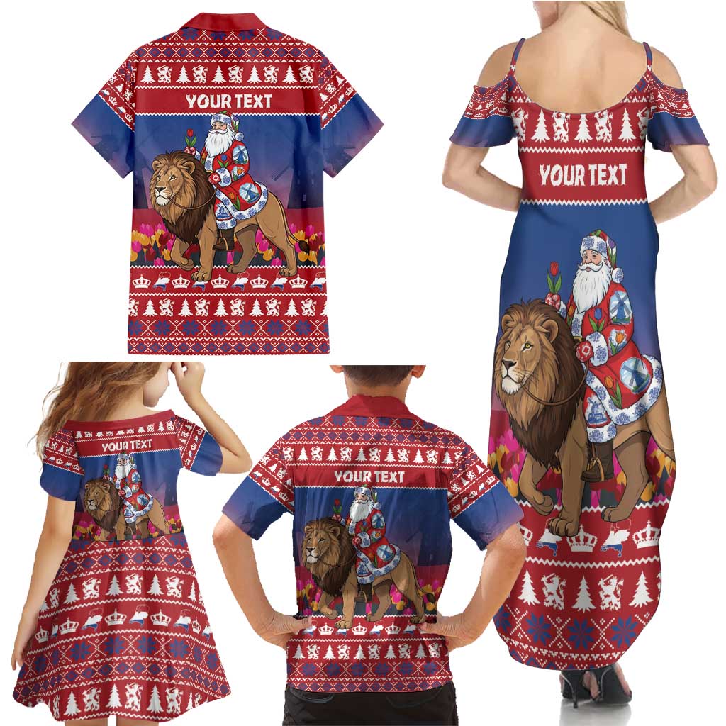 Netherlands Christmas Personalized Family Matching Summer Maxi Dress and Hawaiian Shirt Santa Riding Lion Fijne Kerstdagen - Wonder Print Shop