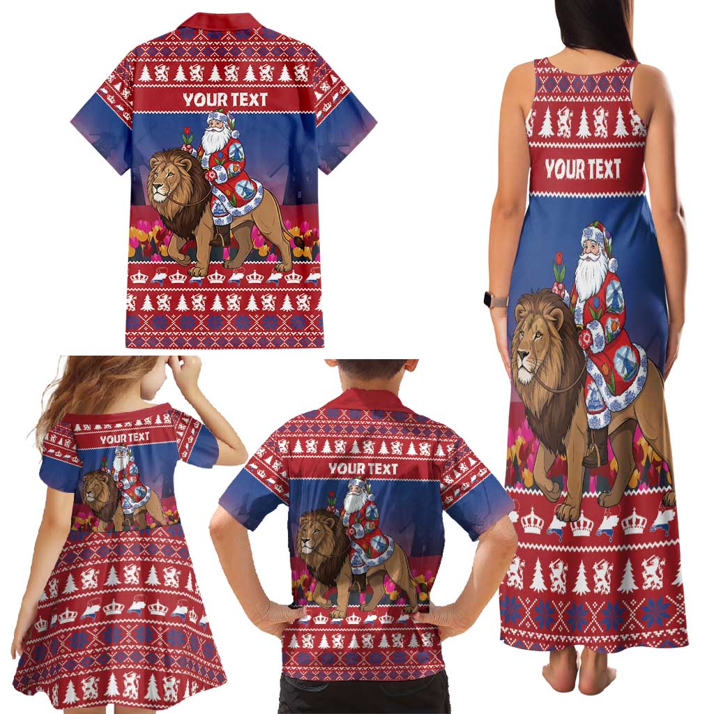 Netherlands Christmas Personalized Family Matching Tank Maxi Dress and Hawaiian Shirt Santa Riding Lion Fijne Kerstdagen - Wonder Print Shop