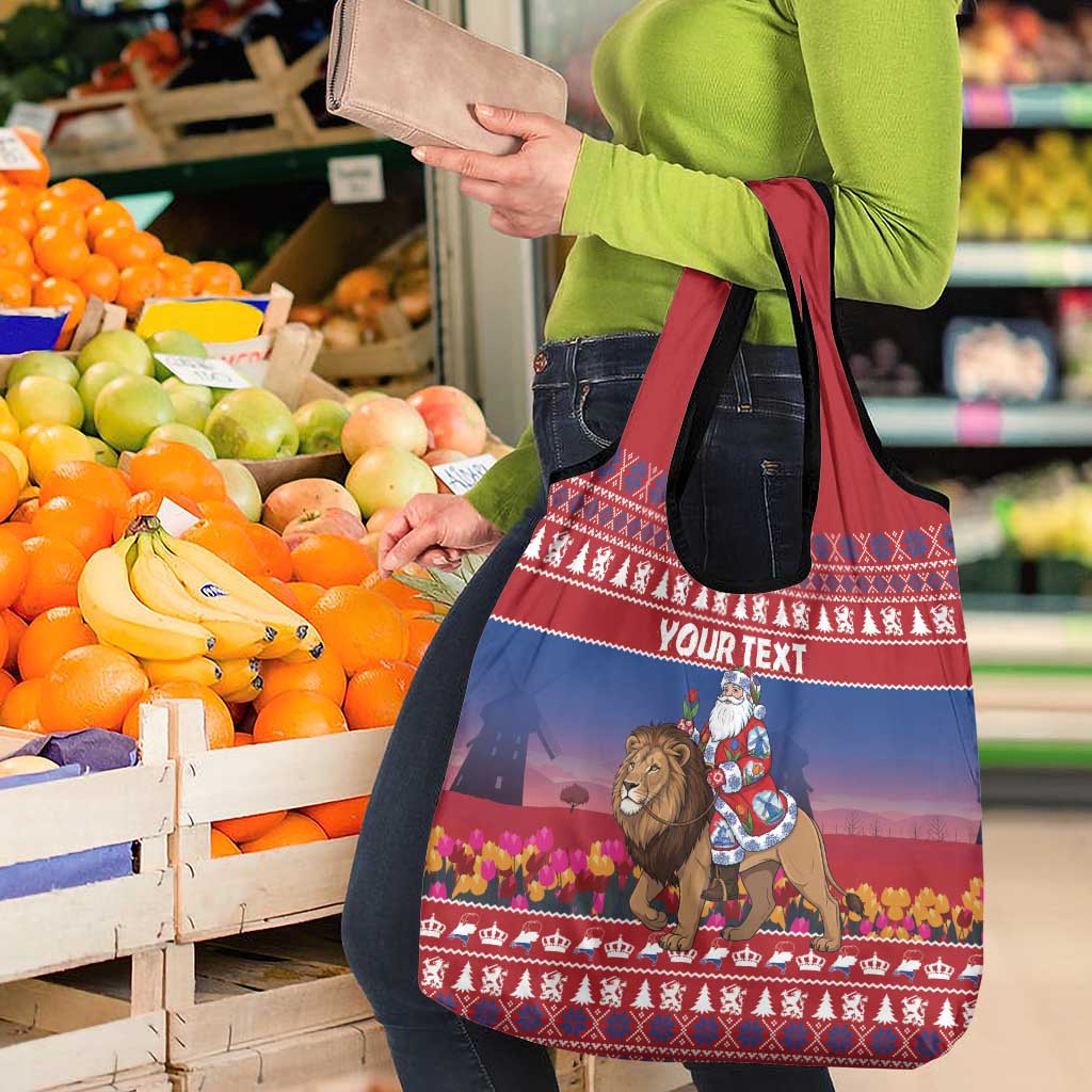 Netherlands Christmas Personalized Grocery Bag Santa Riding Lion Fijne Kerstdagen - Wonder Print Shop
