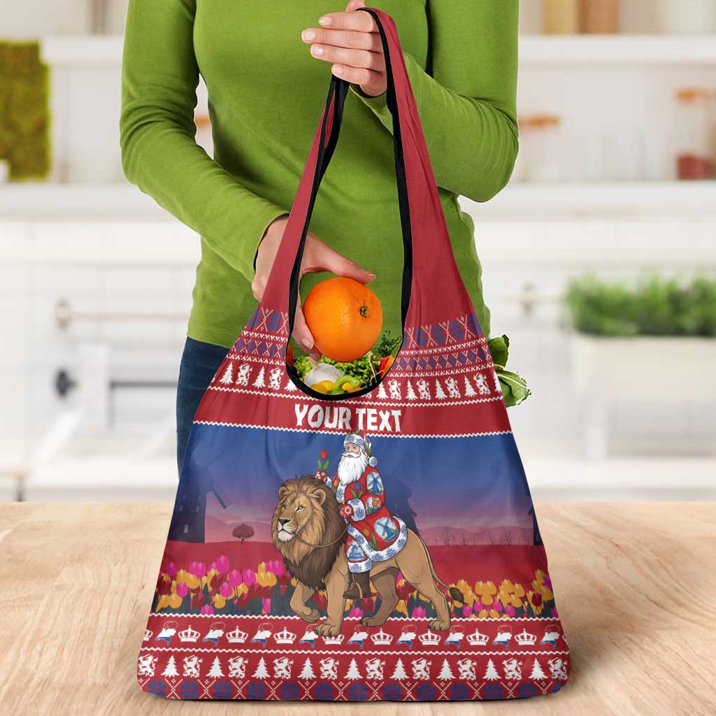 Netherlands Christmas Personalized Grocery Bag Santa Riding Lion Fijne Kerstdagen - Wonder Print Shop