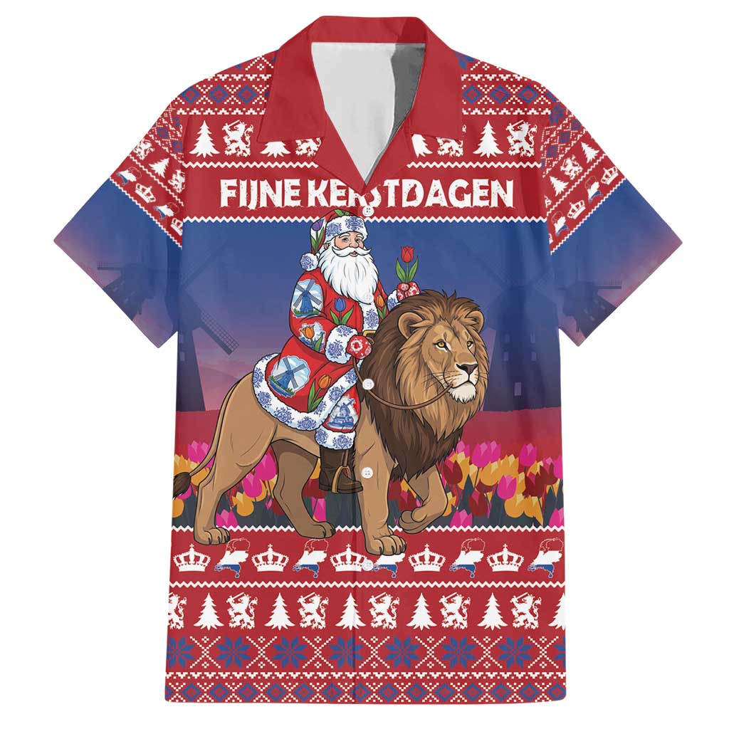 Netherlands Christmas Personalized Hawaiian Shirt Santa Riding Lion Fijne Kerstdagen - Wonder Print Shop
