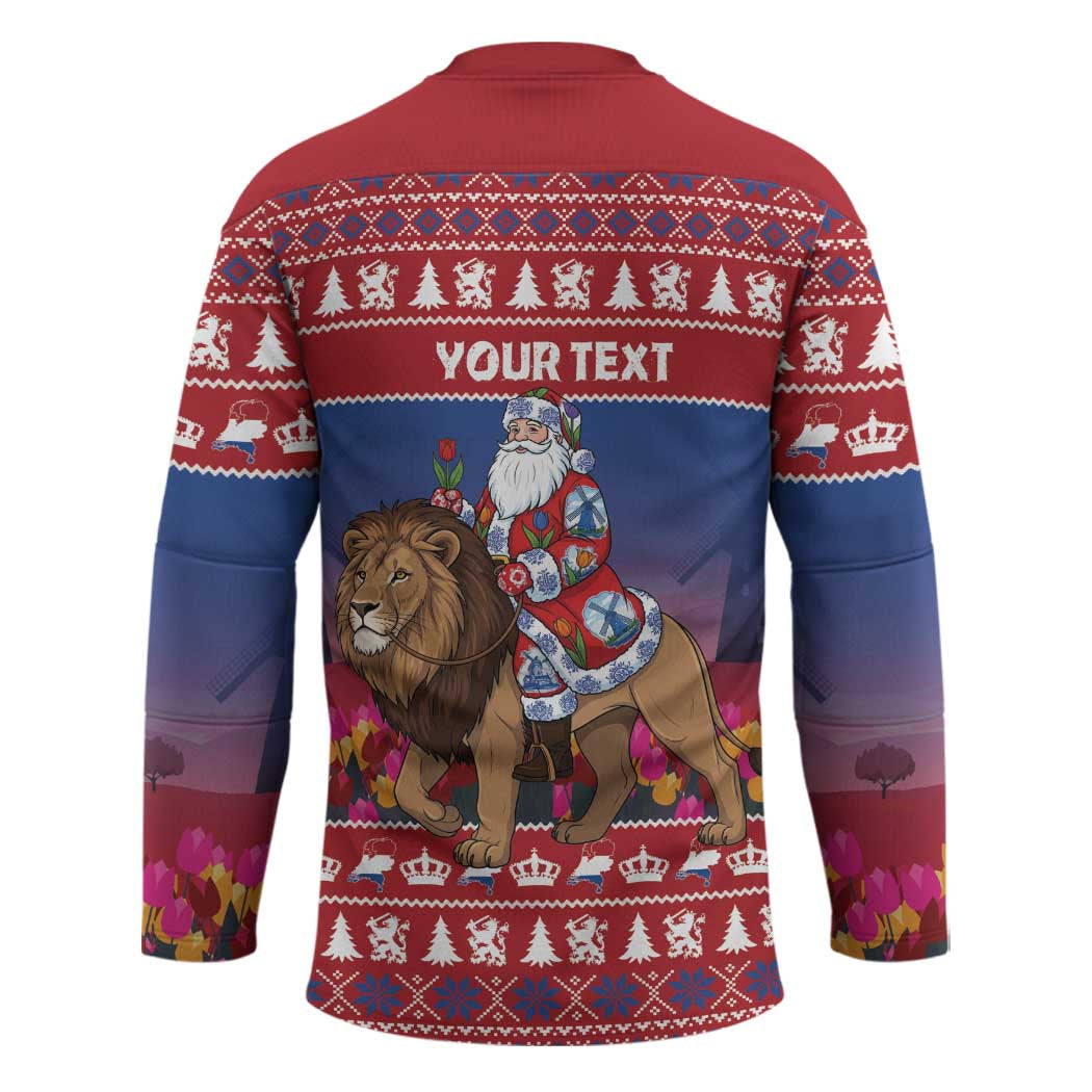 Netherlands Christmas Personalized Hockey Jersey Santa Riding Lion Fijne Kerstdagen - Wonder Print Shop