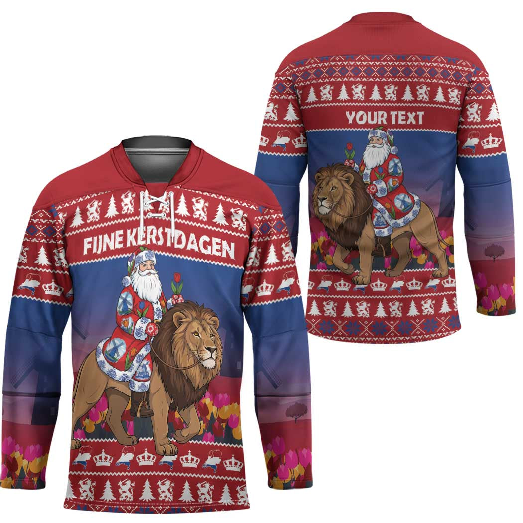 Netherlands Christmas Personalized Hockey Jersey Santa Riding Lion Fijne Kerstdagen - Wonder Print Shop
