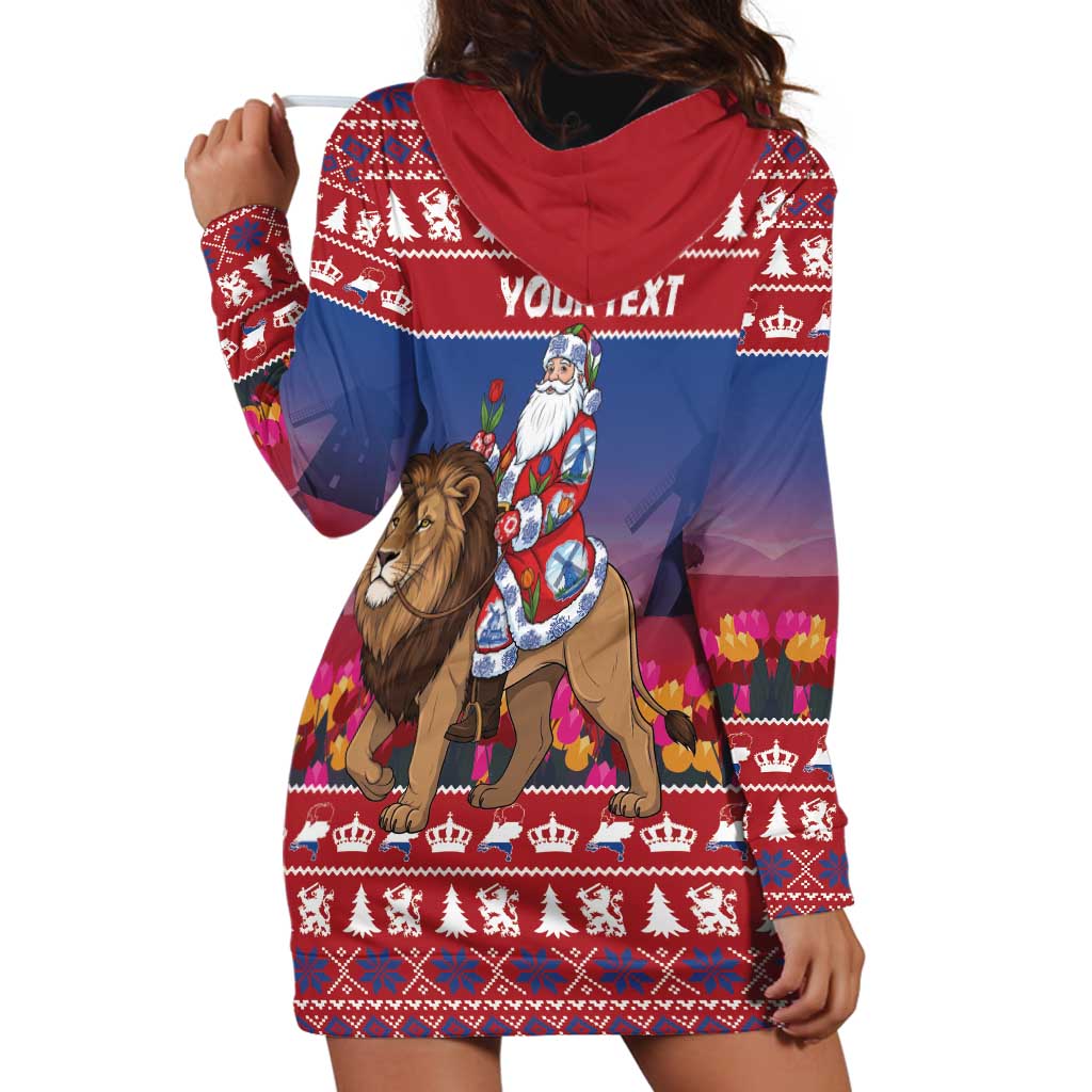 Netherlands Christmas Personalized Hoodie Dress Santa Riding Lion Fijne Kerstdagen - Wonder Print Shop