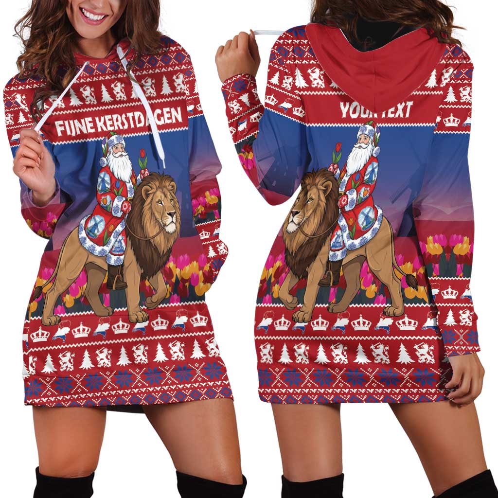 Netherlands Christmas Personalized Hoodie Dress Santa Riding Lion Fijne Kerstdagen - Wonder Print Shop