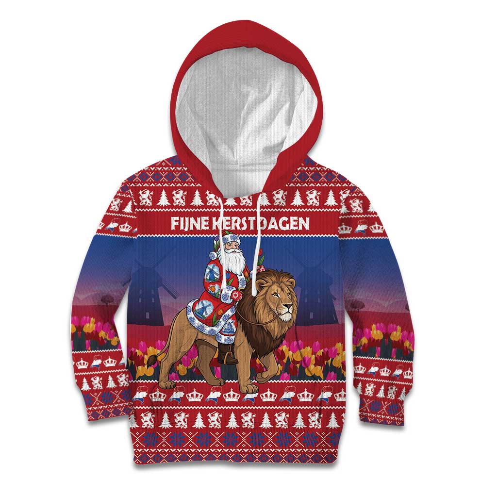 Netherlands Christmas Personalized Kid Hoodie Santa Riding Lion Fijne Kerstdagen - Wonder Print Shop