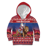 Netherlands Christmas Personalized Kid Hoodie Santa Riding Lion Fijne Kerstdagen - Wonder Print Shop