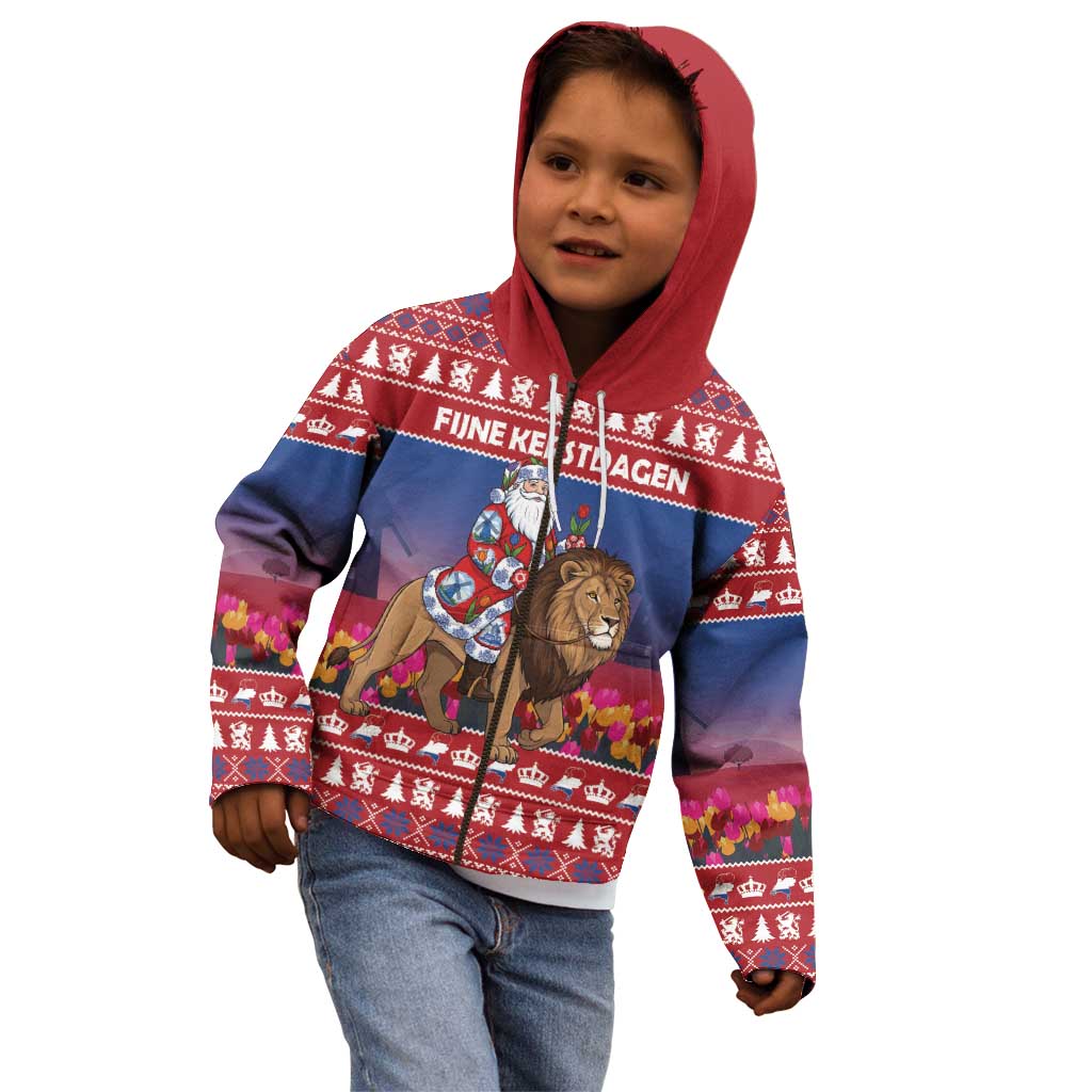 Netherlands Christmas Personalized Kid Hoodie Santa Riding Lion Fijne Kerstdagen - Wonder Print Shop