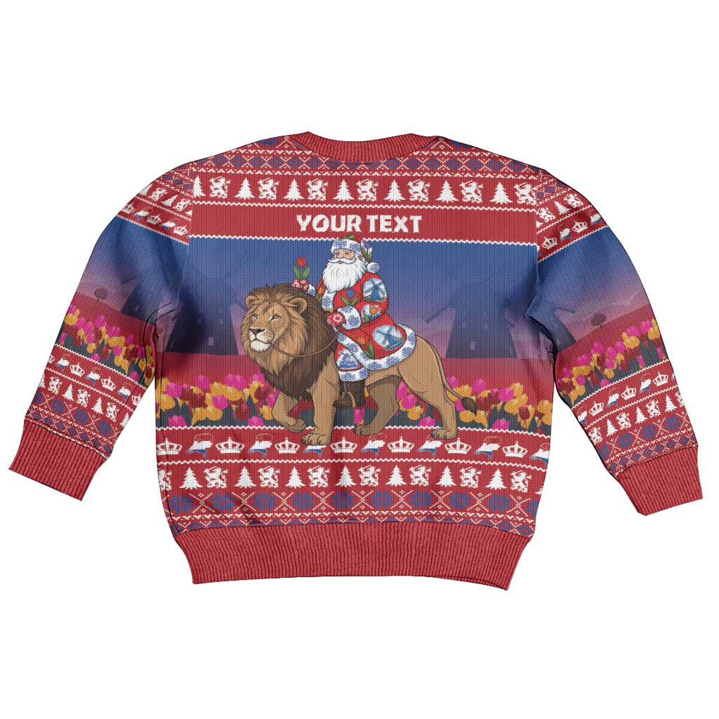 Netherlands Christmas Personalized Kid Ugly Christmas Sweater Santa Riding Lion Fijne Kerstdagen - Wonder Print Shop