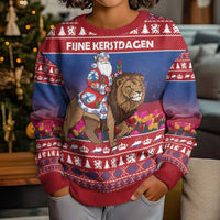 Netherlands Christmas Personalized Kid Ugly Christmas Sweater Santa Riding Lion Fijne Kerstdagen - Wonder Print Shop