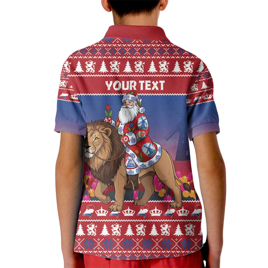 Netherlands Christmas Personalized Kid Polo Shirt Santa Riding Lion Fijne Kerstdagen - Wonder Print Shop