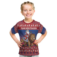 Netherlands Christmas Personalized Kid T Shirt Santa Riding Lion Fijne Kerstdagen - Wonder Print Shop