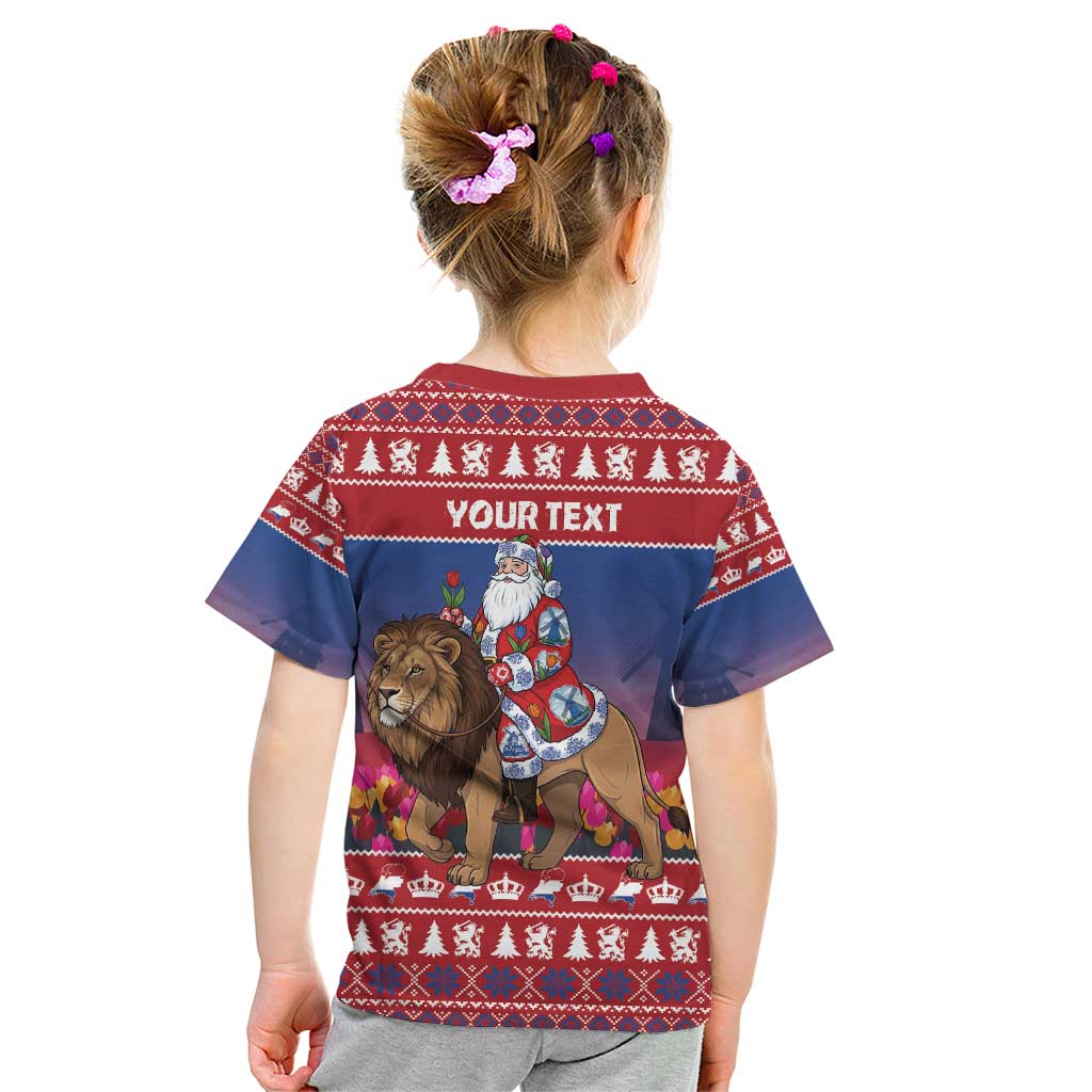 Netherlands Christmas Personalized Kid T Shirt Santa Riding Lion Fijne Kerstdagen - Wonder Print Shop
