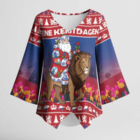 Netherlands Christmas Personalized Kimono Sleeve Blouse Santa Riding Lion Fijne Kerstdagen - Wonder Print Shop