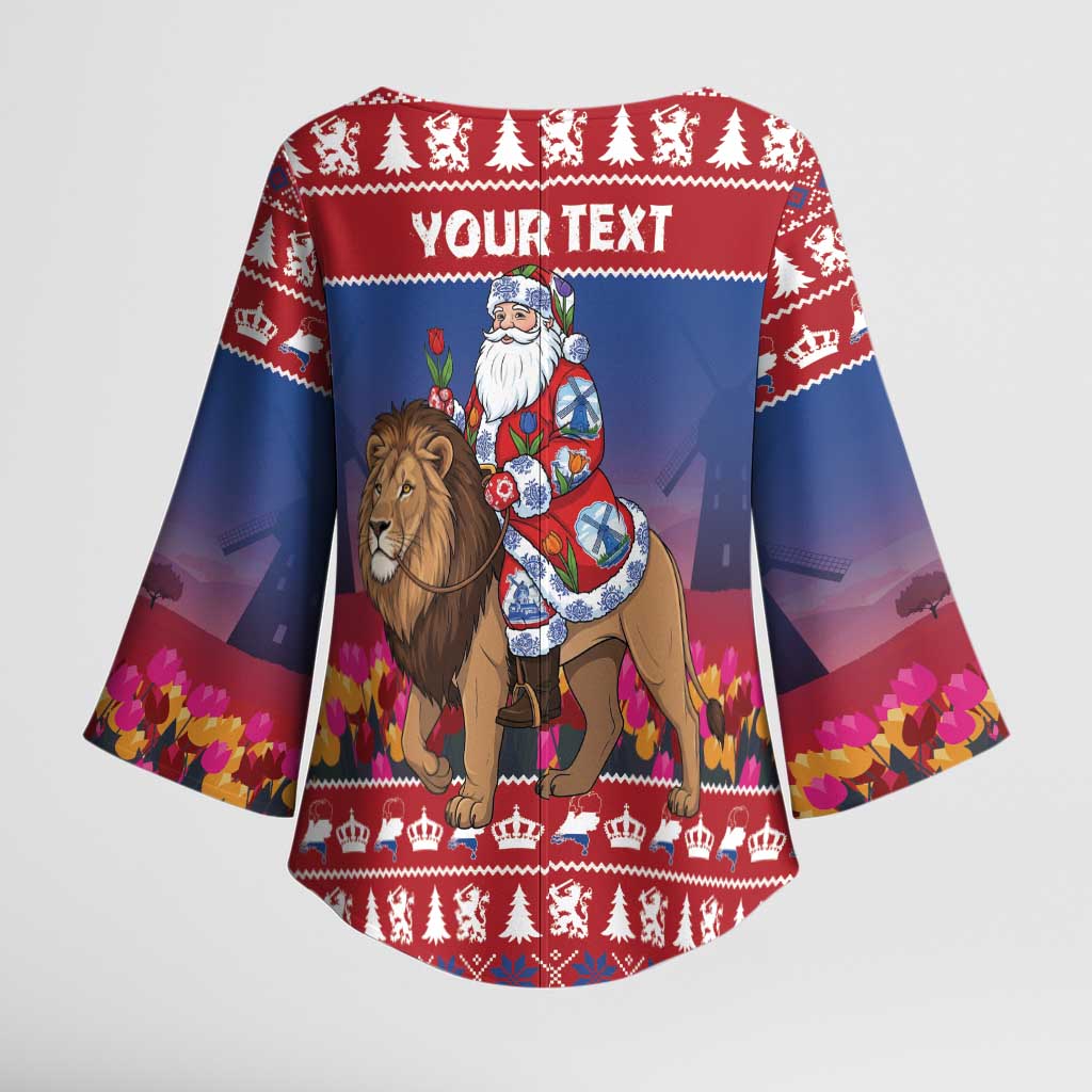 Netherlands Christmas Personalized Kimono Sleeve Blouse Santa Riding Lion Fijne Kerstdagen - Wonder Print Shop