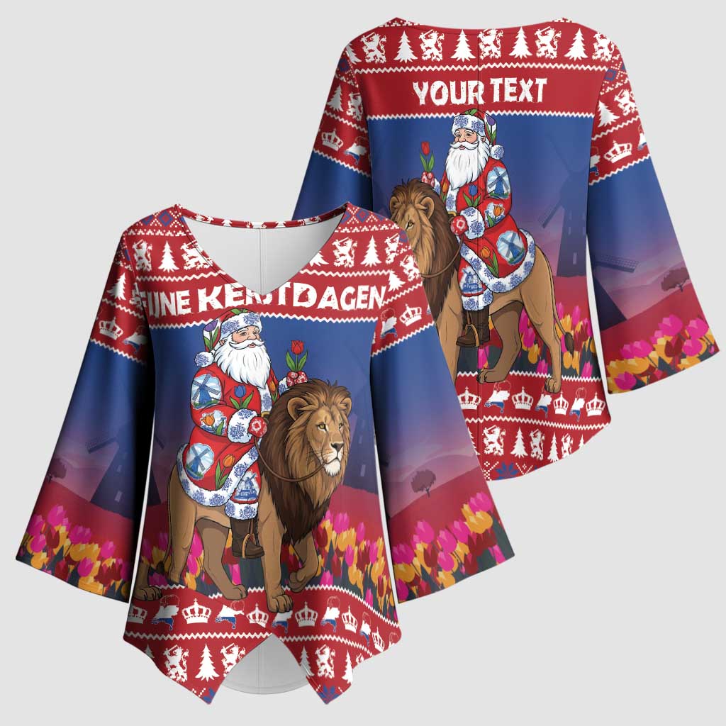 Netherlands Christmas Personalized Kimono Sleeve Blouse Santa Riding Lion Fijne Kerstdagen - Wonder Print Shop