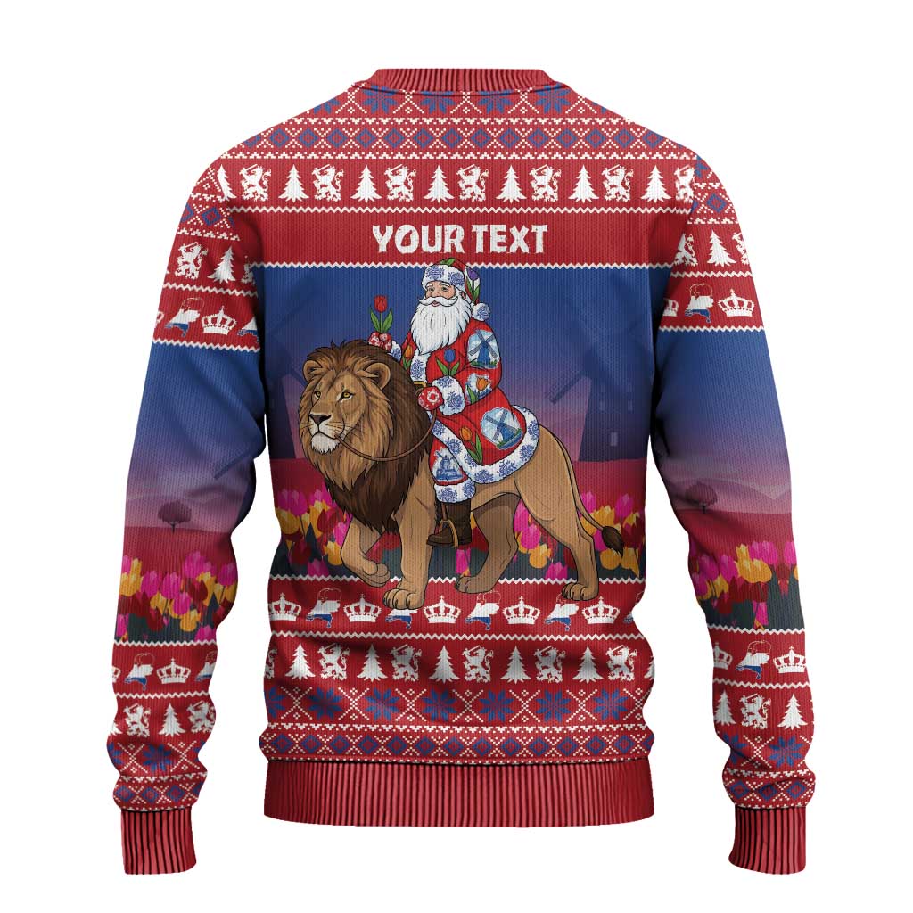 Netherlands Christmas Personalized Ugly Christmas Sweater Santa Riding Lion Fijne Kerstdagen - Wonder Print Shop