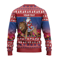 Netherlands Christmas Personalized Ugly Christmas Sweater Santa Riding Lion Fijne Kerstdagen - Wonder Print Shop