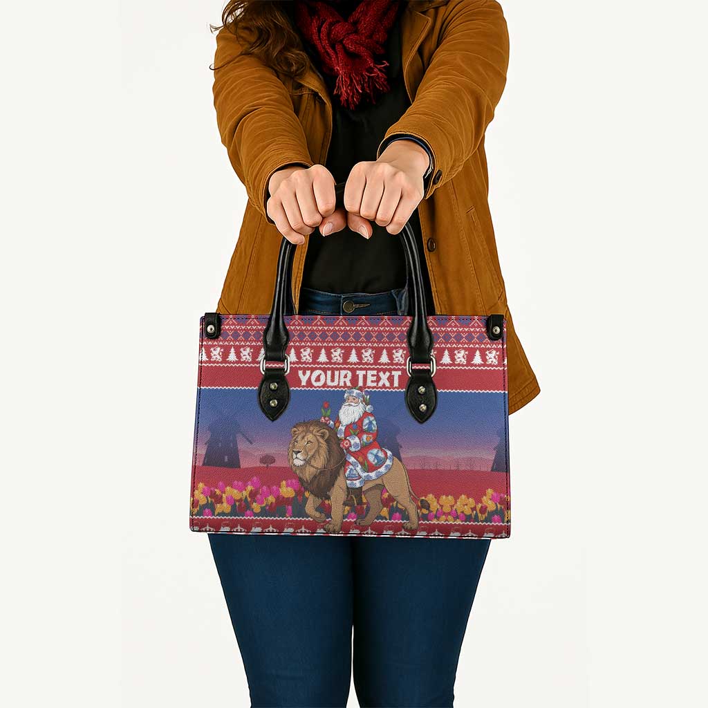 Netherlands Christmas Personalized Leather Bag Santa Riding Lion Fijne Kerstdagen - Wonder Print Shop