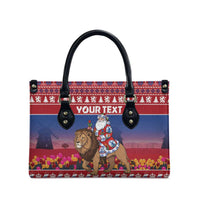 Netherlands Christmas Personalized Leather Bag Santa Riding Lion Fijne Kerstdagen - Wonder Print Shop