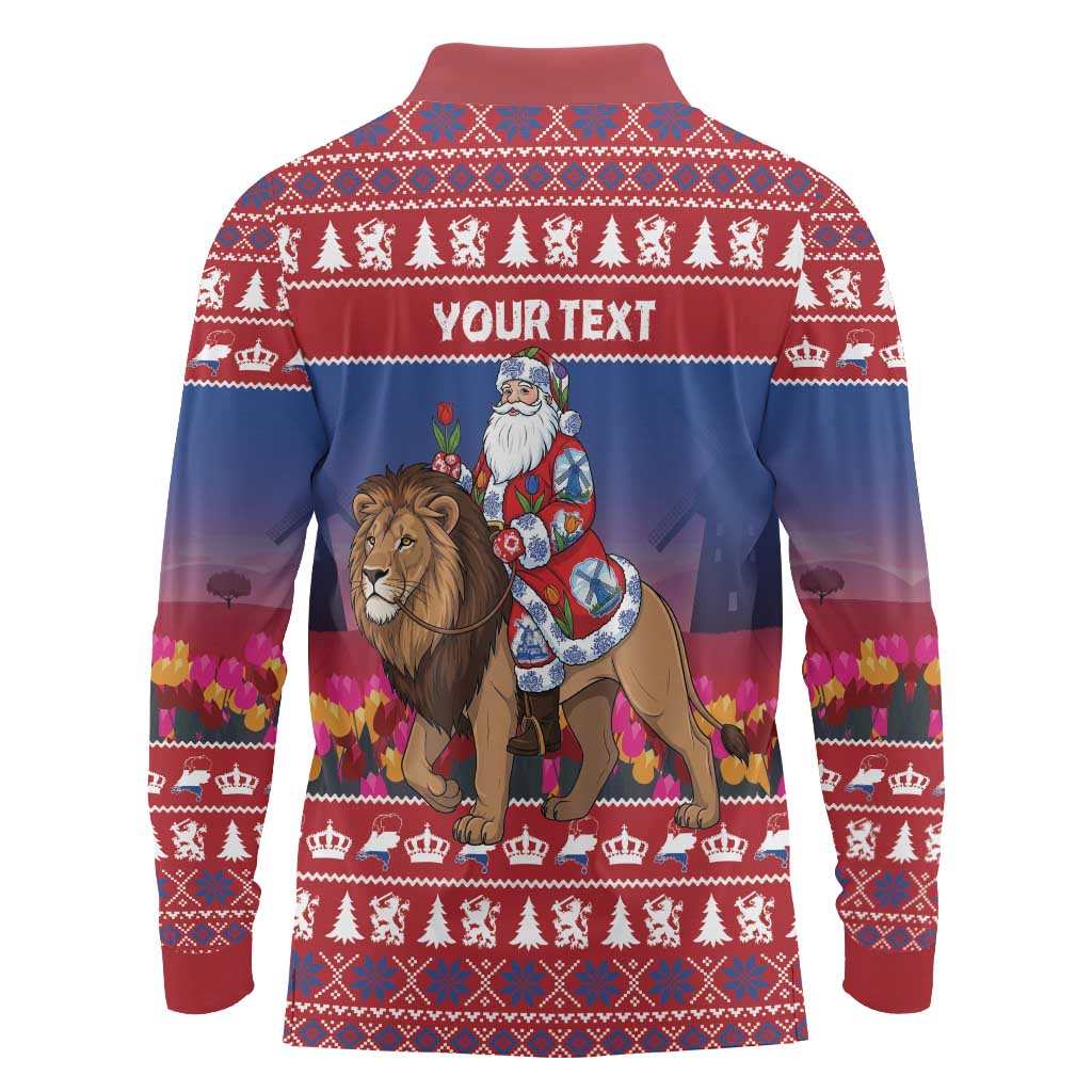 Netherlands Christmas Personalized Long Sleeve Polo Shirt Santa Riding Lion Fijne Kerstdagen - Wonder Print Shop