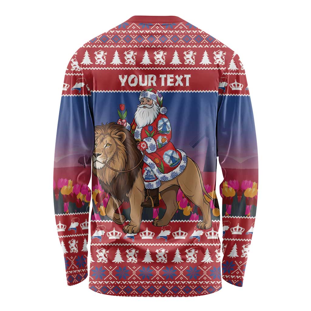 Netherlands Christmas Personalized Long Sleeve Shirt Santa Riding Lion Fijne Kerstdagen - Wonder Print Shop