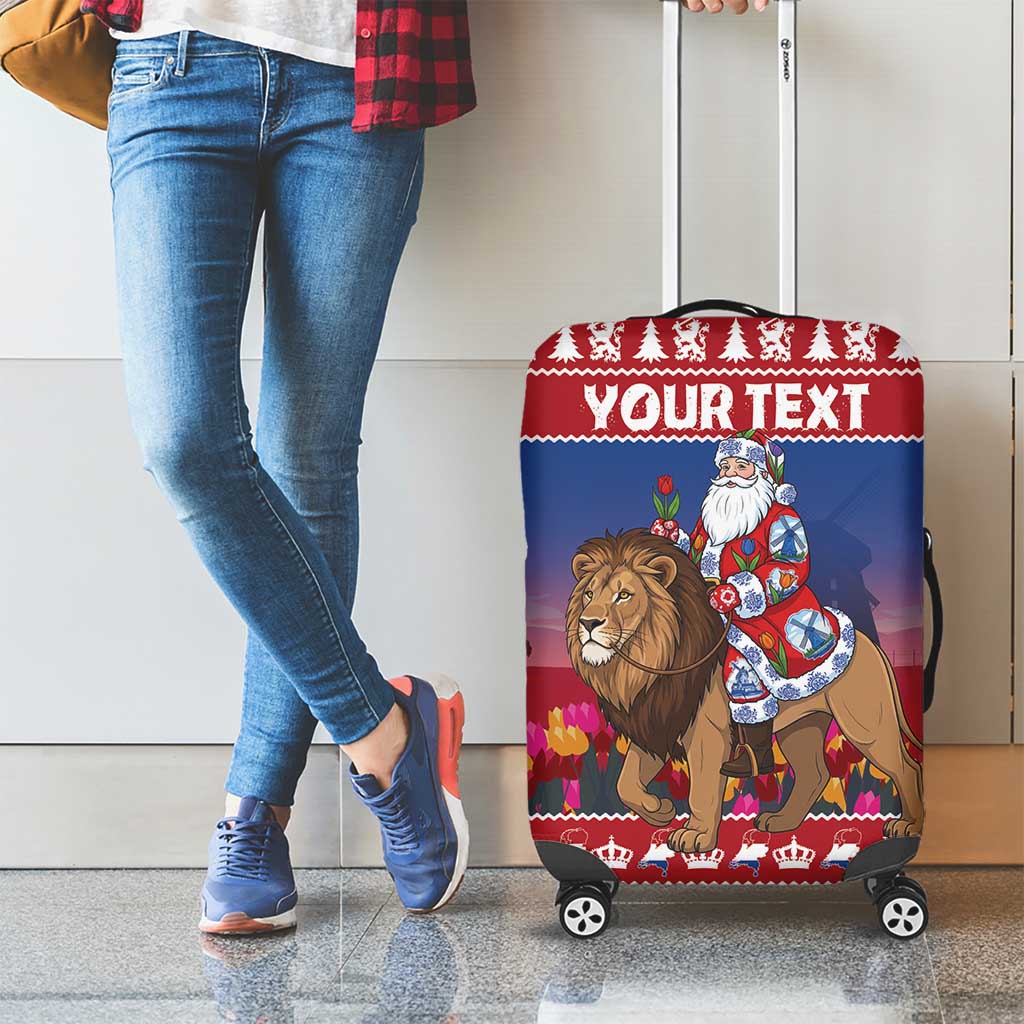 Netherlands Christmas Personalized Luggage Cover Santa Riding Lion Fijne Kerstdagen - Wonder Print Shop