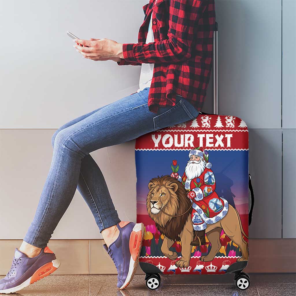 Netherlands Christmas Personalized Luggage Cover Santa Riding Lion Fijne Kerstdagen - Wonder Print Shop