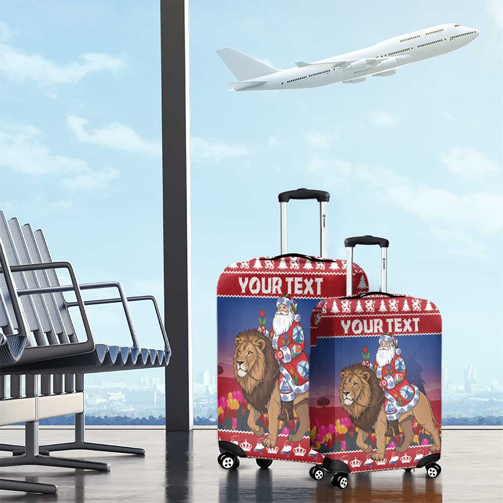Netherlands Christmas Personalized Luggage Cover Santa Riding Lion Fijne Kerstdagen - Wonder Print Shop