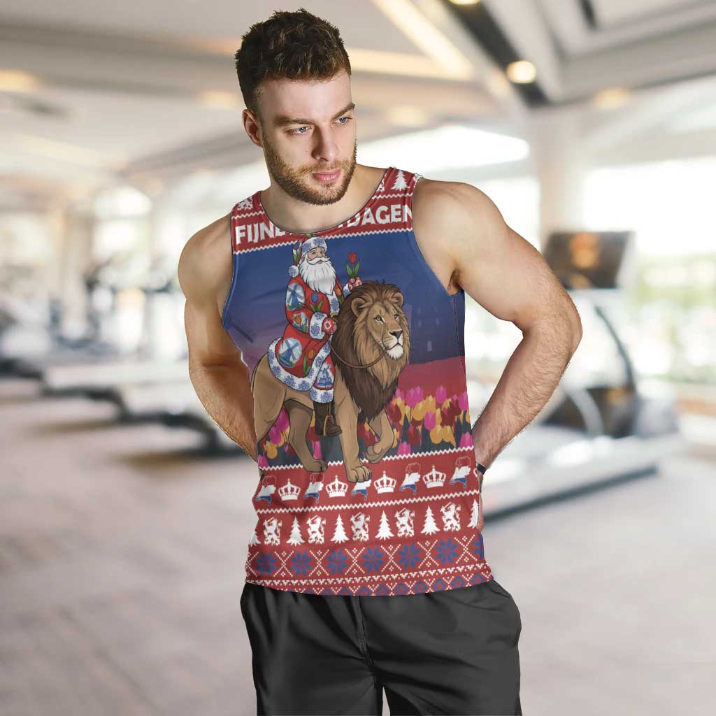 Netherlands Christmas Personalized Men Tank Top Santa Riding Lion Fijne Kerstdagen - Wonder Print Shop